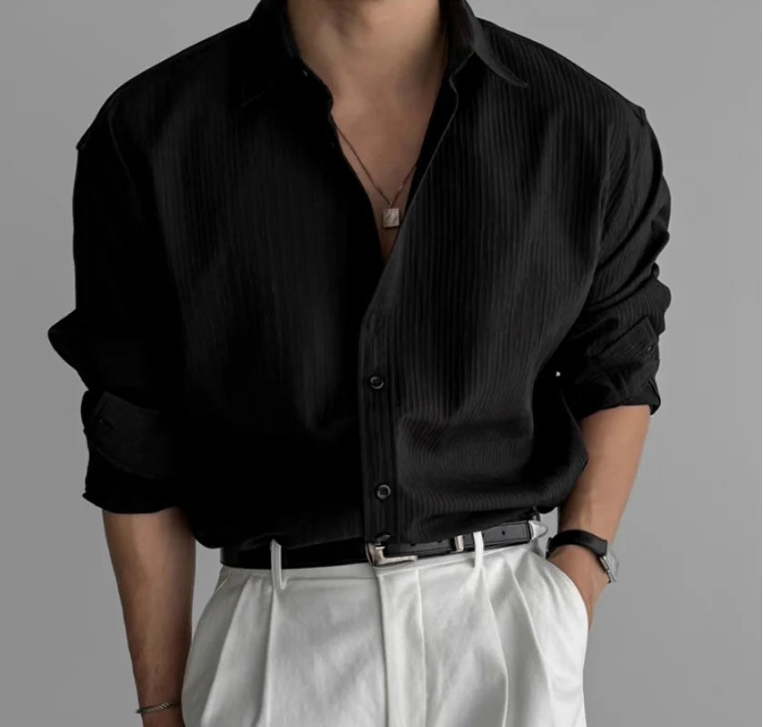Men's High-quality Business Casual Shirts，High-end Texture Solid-color Shirts, Breathable  Loose Long-sleeved Shirts for Spring