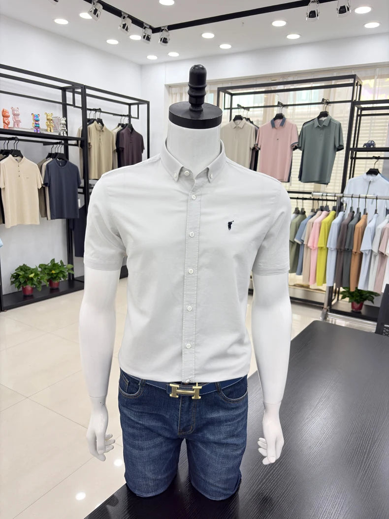 100% cotton short sleeve shirt summer classic solid color luxury brand Paul embroidery fashion business golf casual men's wear