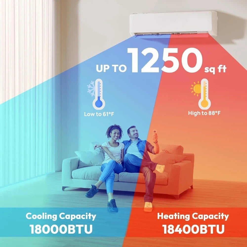 Mini Split AC 18000 BTU 19 SEER2 208-230V Ductless Inverter Heat Cool 1250sq.ft Energy Efficient Pre-Charged, Custom