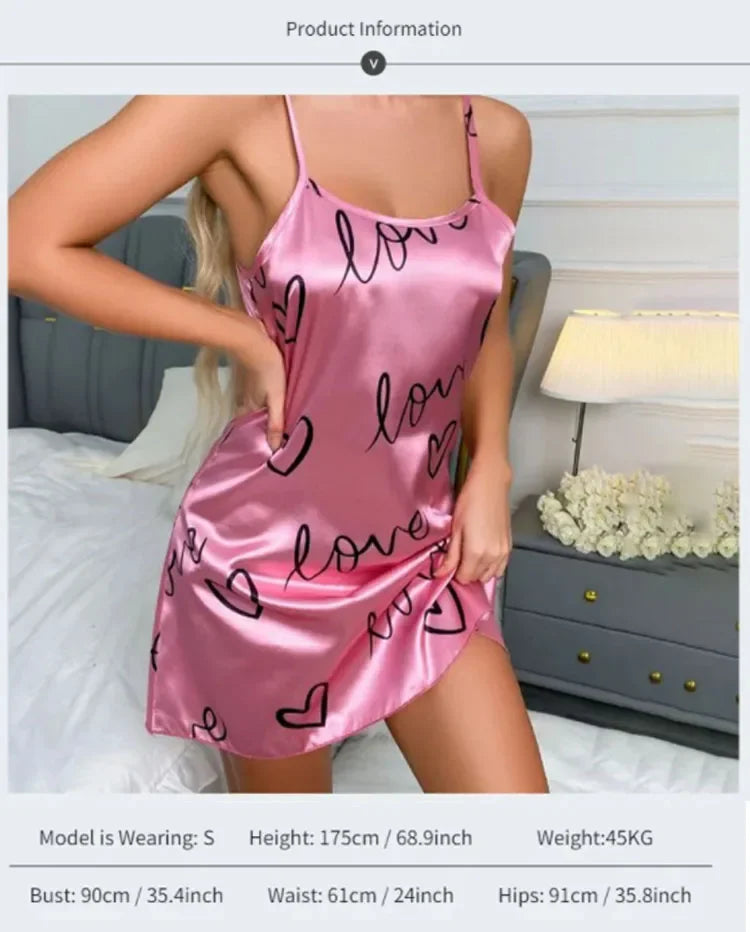 Sleepwear Women's Sexy Lingerie Heart Print Nightdress Scoop Neck Criss Cross Back Sleepdress Nightgowns Pajamas Nighties