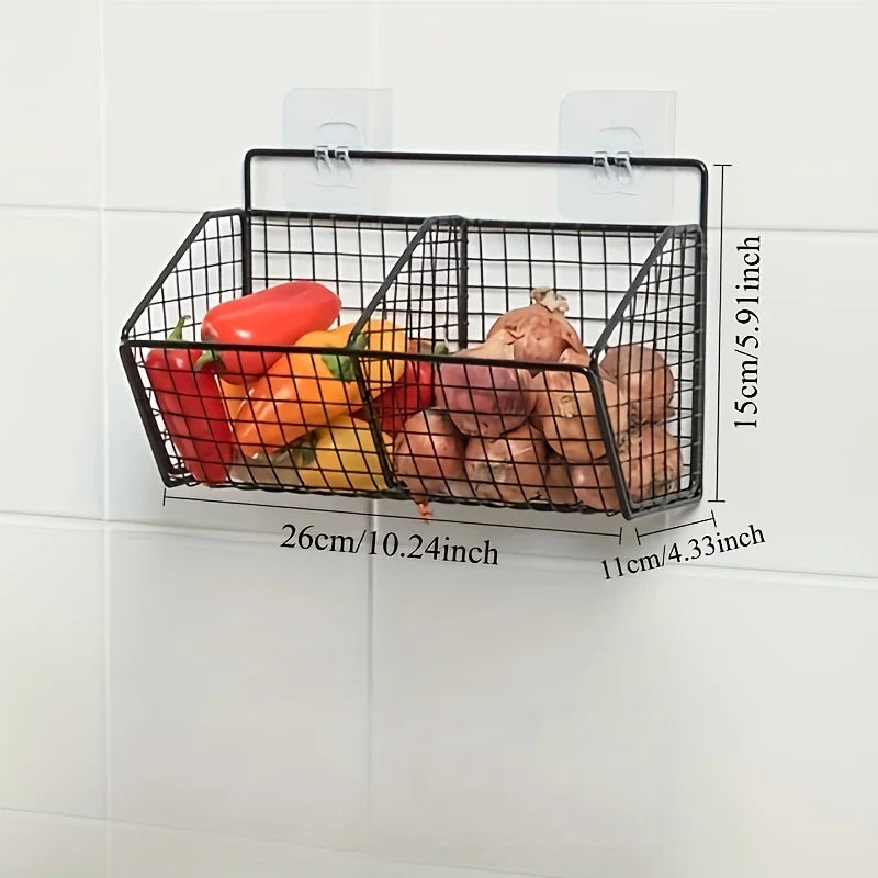 Wall-Mounted Multi-Functional Kitchen Organizer - Durable Metal Vegetable, Garlic, and Onion Storage Basket - Storage Organizer
