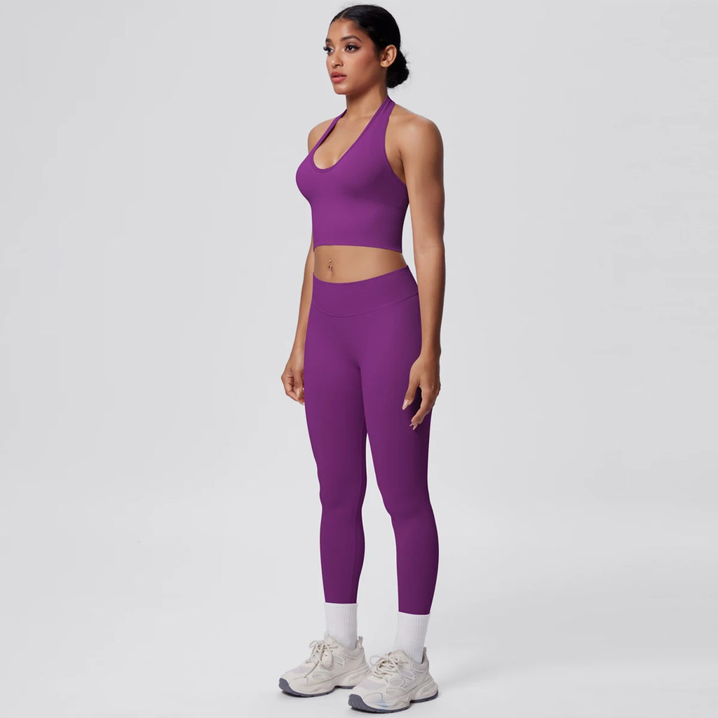 Rooftrellen 2PCS/set Women Gym Sports Yoga Set Breathable Shockproof Workout Top Backless Bra Push Up Fitness Pants Yoga Set