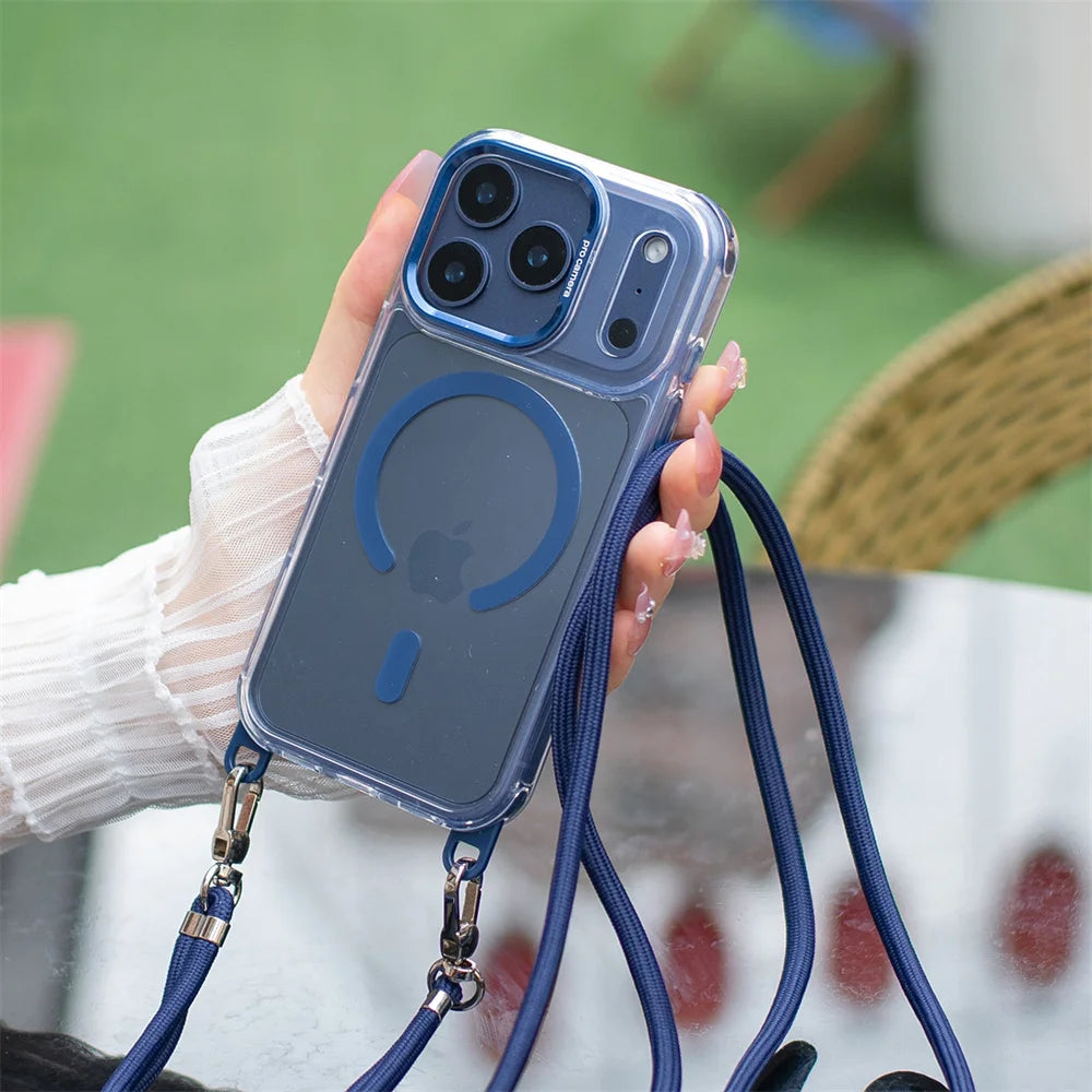 Crossbody Strap For Magsafe Clear Corners Lanyard Phone Case For iPhone 16 17 18 Pro Max Air 14 15 Plus 13 12 Anti-Shock Cover