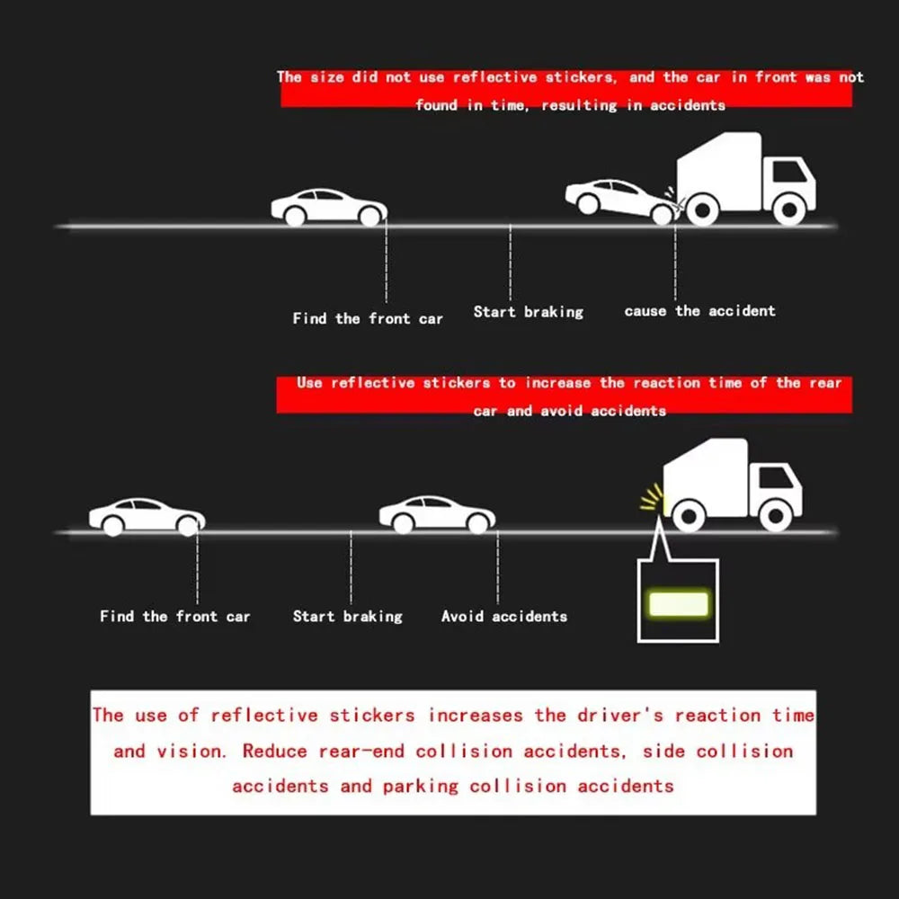 10pcs Car Bumper Reflective Stickers Reflective Warning Strip Tape Secure Reflector Stickers Decals Safety Warning