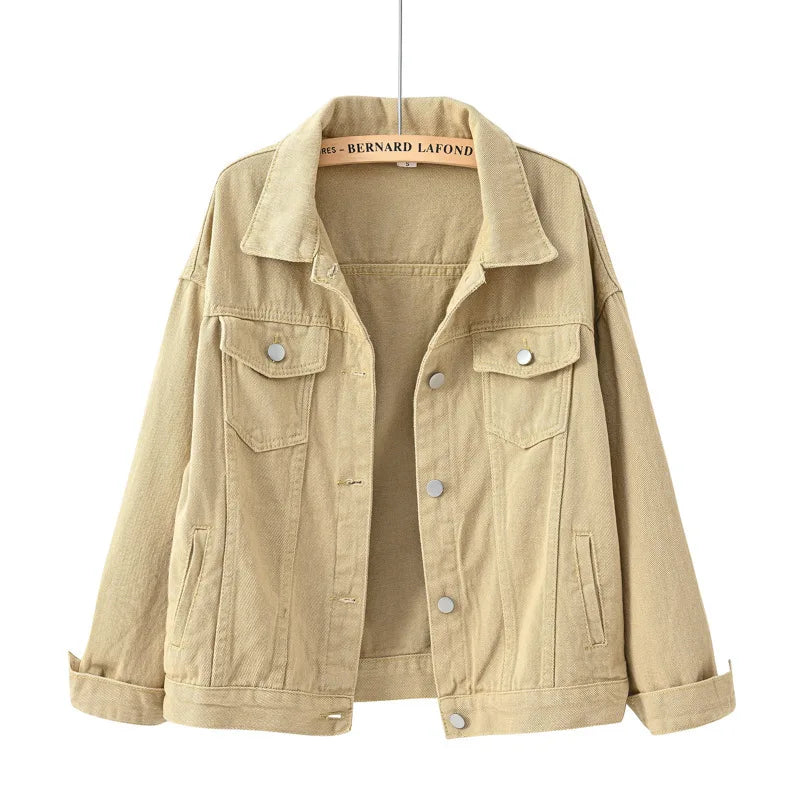 Pink Denim Jacket Women's Spring Autumn Single-breasted Lapel Coat Fashion Green Black Red Blue Outerwear Female Jean Overcoat