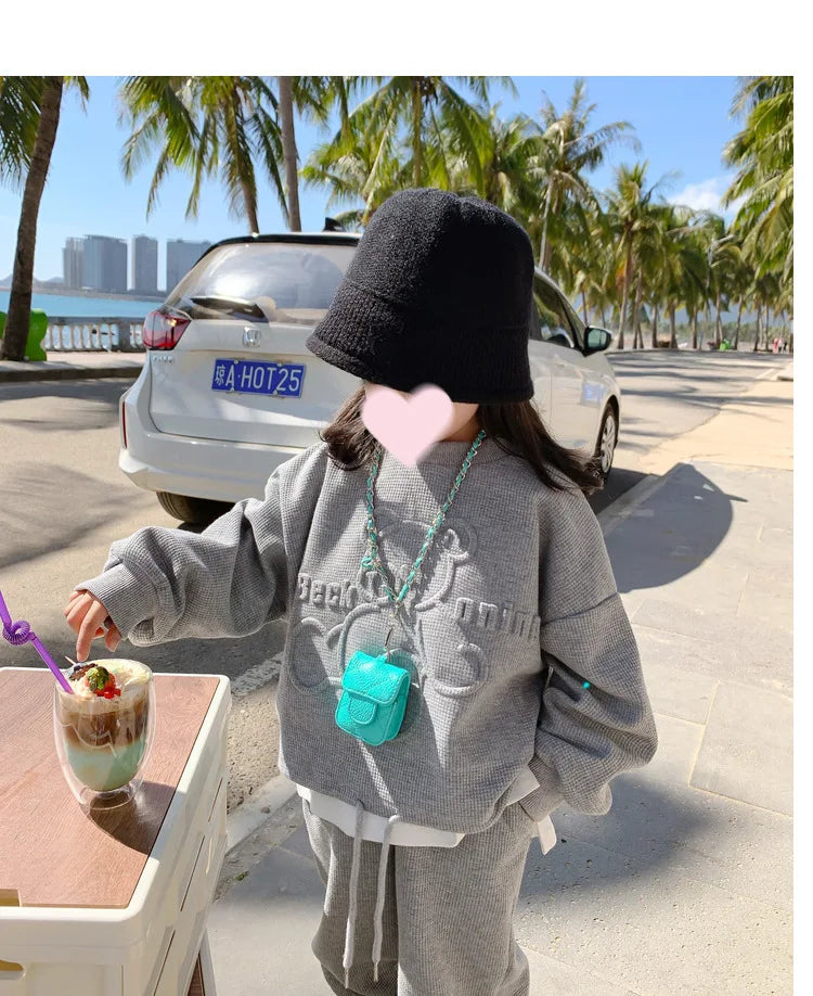 2026 Spring Children's Spring Clothes Round Neck Long Sleeve Sweater Boys and Girls Trendy Baby Stylish Children's Clothing 2PCS