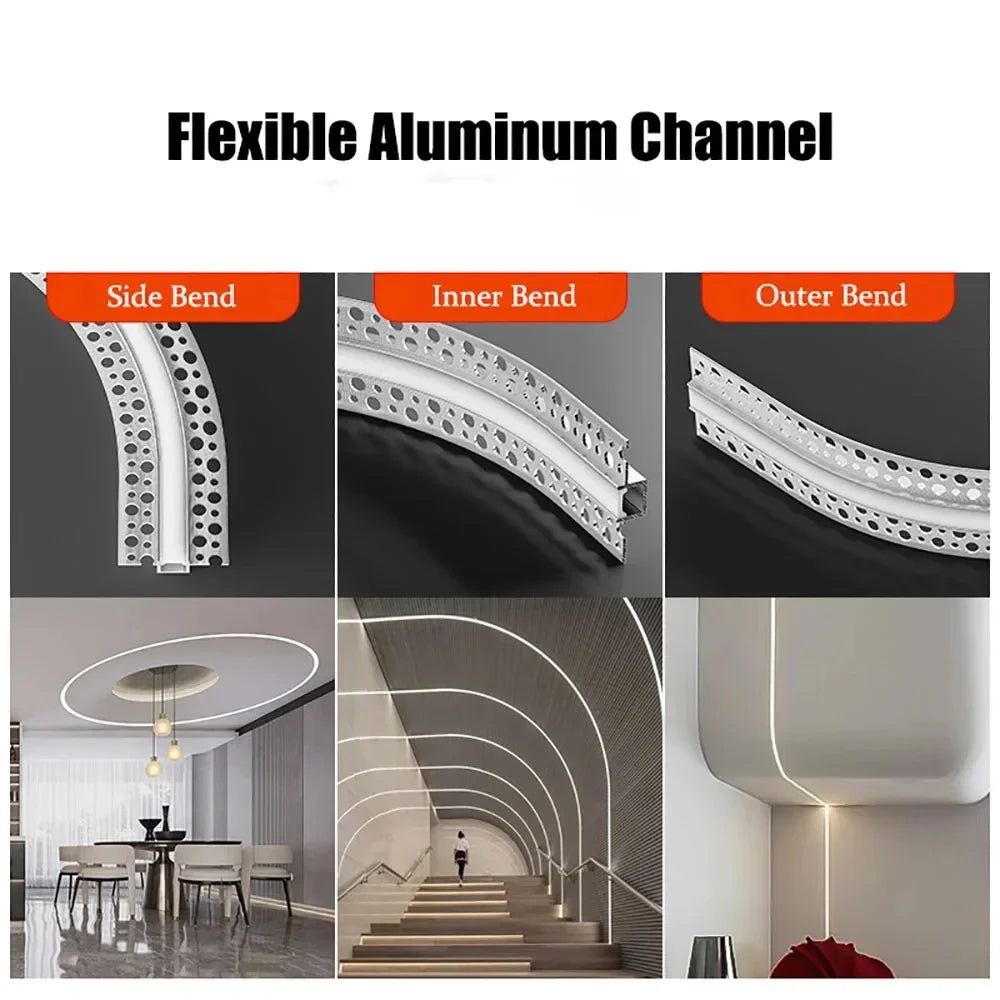 0.5/1M Bendable Led Aluminum Profile 20/30/40Mm Wide Flexible Led Channel Diffuser Curved Line Light Bar Aisle Ceiling Lighting