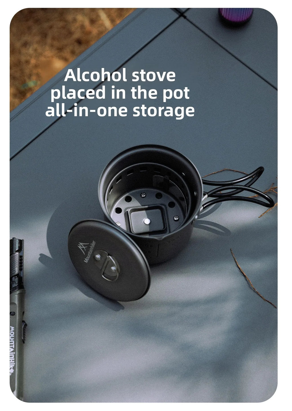 MOUNTAINHIKER Camping Cookware Set, Ultralight Portable Alcohol Stove Set with Pot, Windproof Integrated Cooking Kit for Hiking