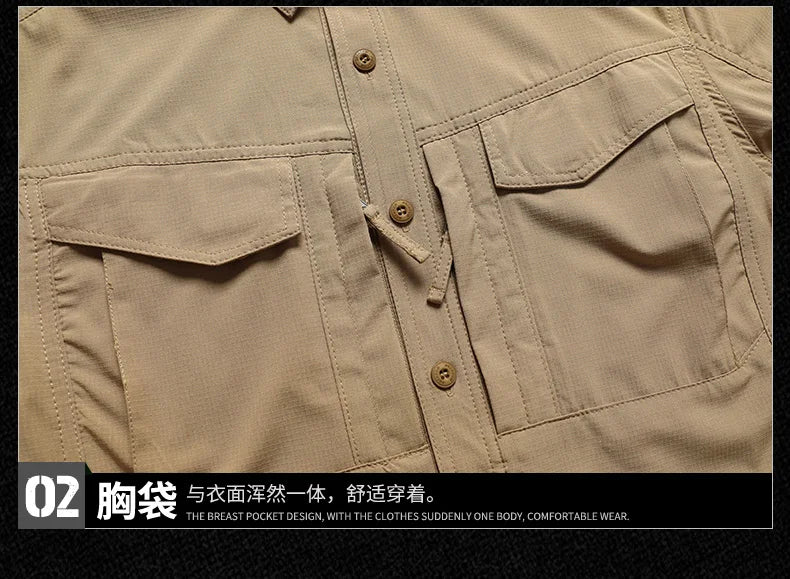 Spring Autumn Men Long Sleeved Shirt Men Tactical Work Shirts Tops Outdoor Multi-pocket Quick Drying Hiking Fishing Cargo Shirts