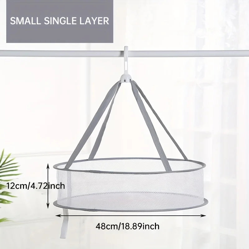 1/2 Layer Clothes Dryer Basket With Hanging Hook Fine Mesh Polyester Household Towels Foldable Baby Sweater Drying Rack For Home