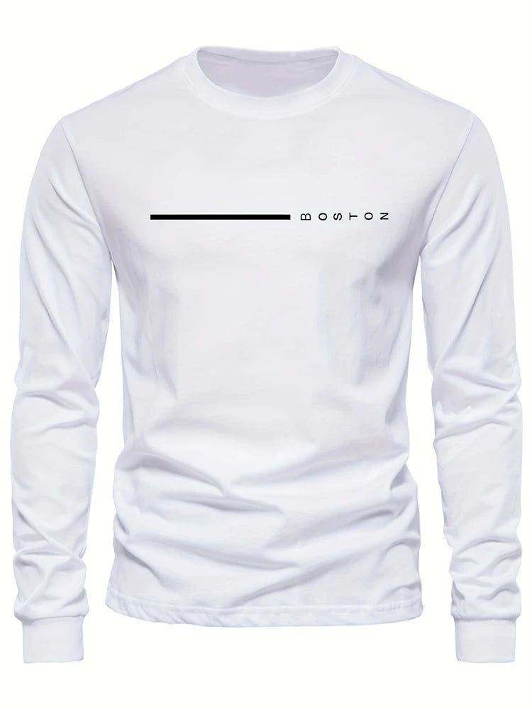 Mens Spring And Autumn Casual Fashion Loose Large Size Paris Pattern Printed Pullover Long Sleeve Gradient Round Neck Sweatshirt
