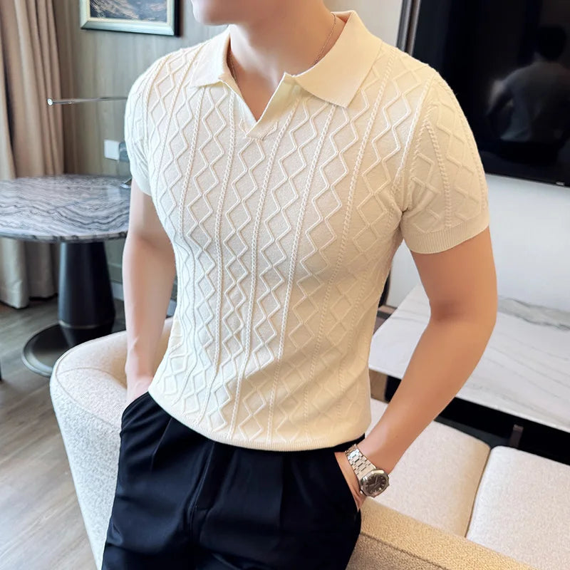 Polo Style Sweaters For Men Autumn Winter New Slim Fit Short Sleeve Mens Casual Sweater Turn Down Collar Knitted Pull Homme 3XL