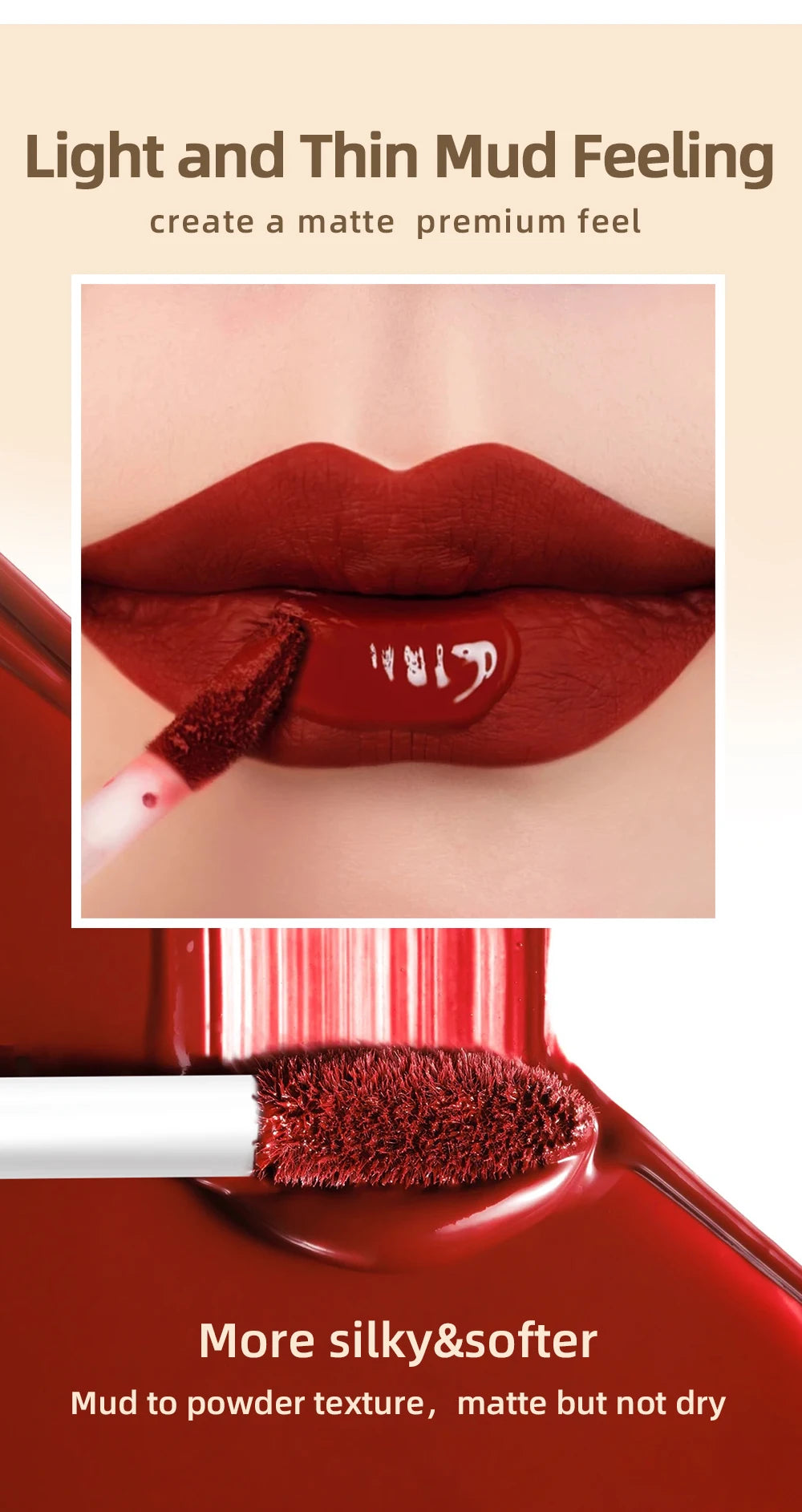 QIBEST Sexy Red Lip Gloss Long Lasting Velvet Matte Liquid Lipstick Waterproof Lip Makeup Nonstick Cup Purple Lip Tint Black