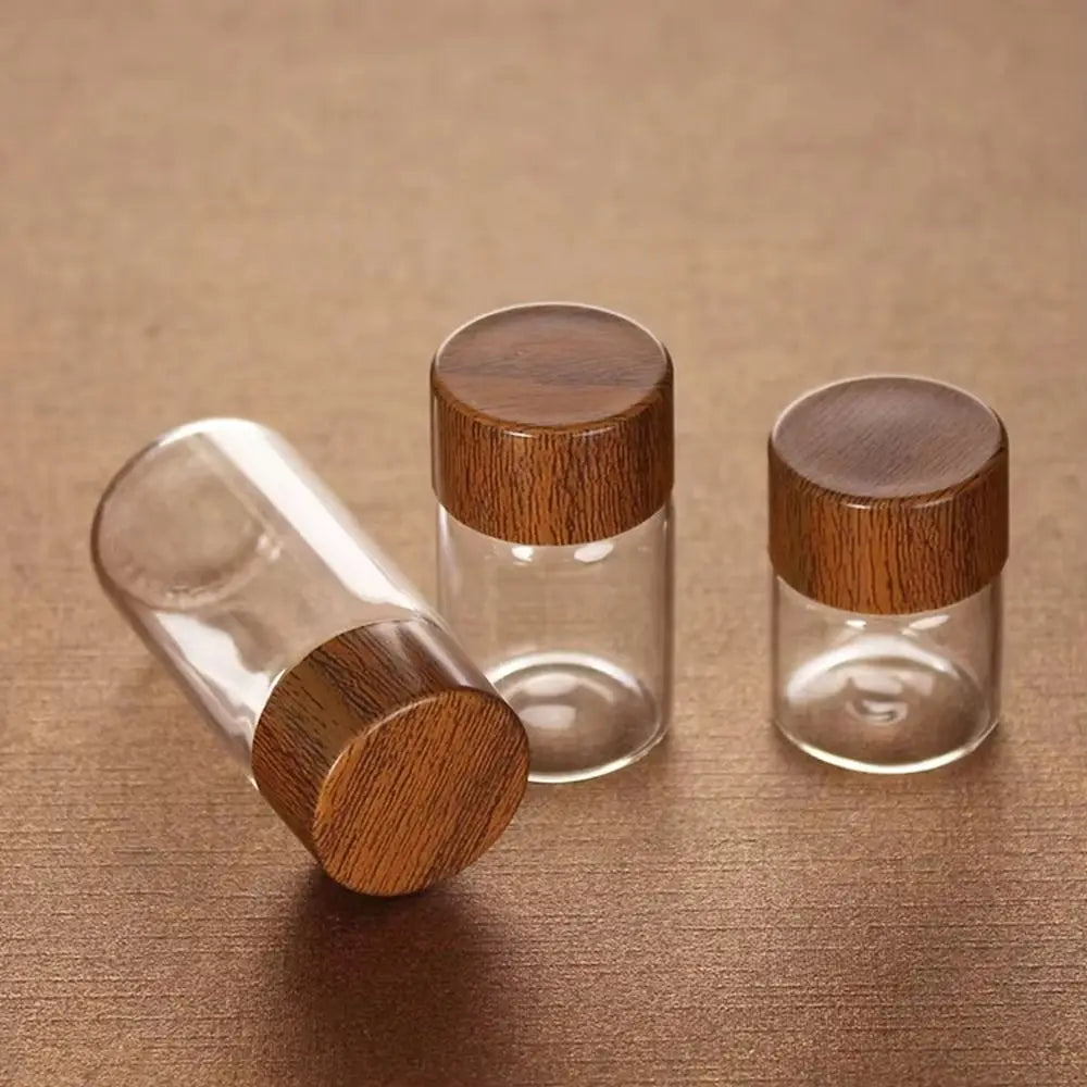 6PCS 10/20/30 ML Wooden Lid Mini Glass Bottles Food Grade Transparent Small Spice Jars Sealed Golden Bean Bottle