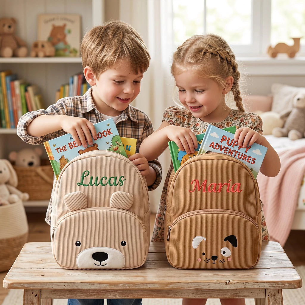 Personalized Name Embroidered Kids Backpack Pastel Corduroy Toddler Bag Soft Ribbed Fabric School Pack Cute Kindergarten Gift