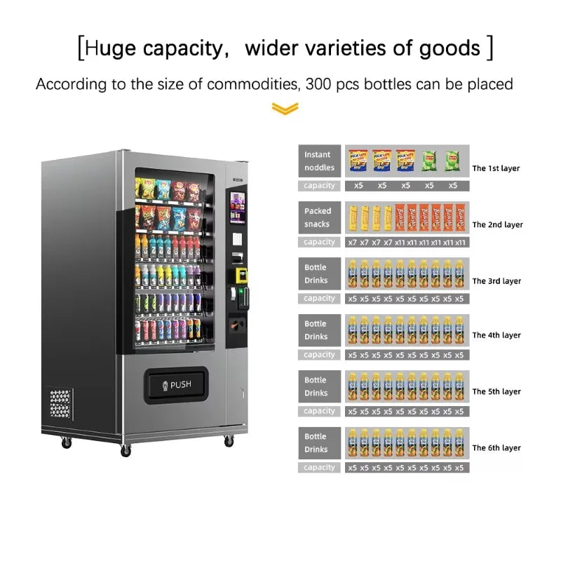 Vending Machine for Foods and Drinks 10 Inch Touch Screen Supports Card Cash and Coin Payment Popular in Europe and America