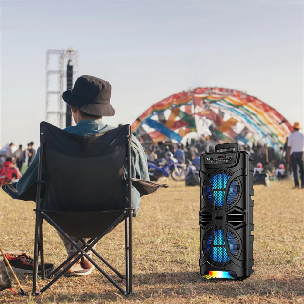 6000W Portable Party Bluetooth Speaker Sound System  Rechargeable Outdoor Loud Karaoke Dual 8 " Speaker