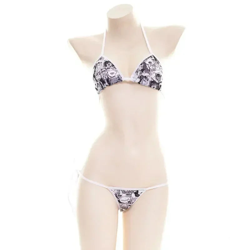 Cute Comic Pattern Bandage Bikini Swimsuit Kawaii Summer Ladies Student Bathing Suit Private Shooting Costume