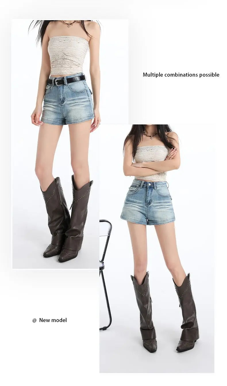 Women’s Denim Shorts Jorts Drawstring Elastic Slimming Short Denim Pants Summer Casual Loose Jeans with Pockets Versatile Jeans