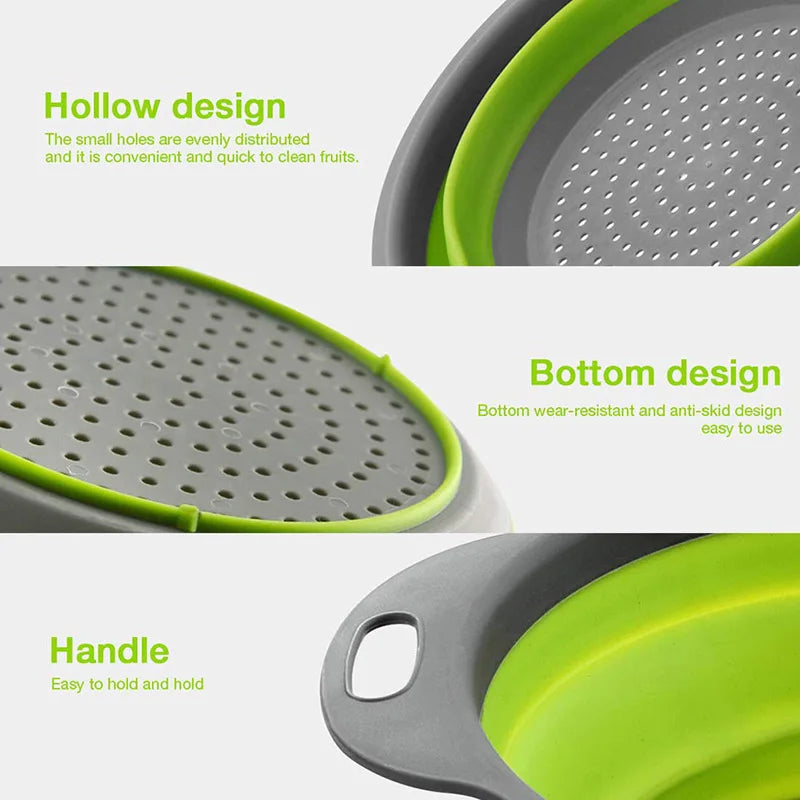 Silicone Vegetable and Fruit Cleaning and Drainage Basket  Cleaning Basket 1PCS Folding Water Filter Net Kitchen Gadgets