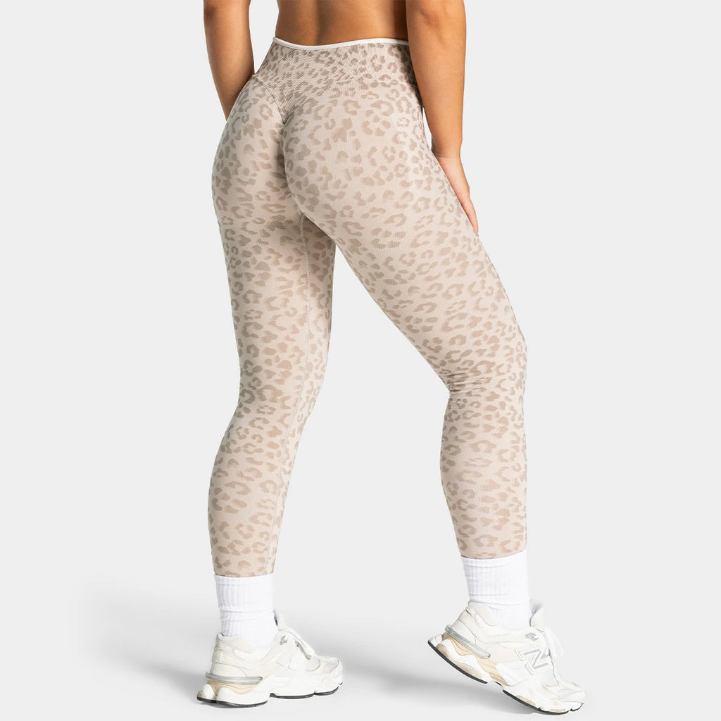 Women's Contrast Color Leopard Print Yoga Pants High Waist Elastic Hip Lifting Quick Dry Breathable Sports Trousers For Gym Runn