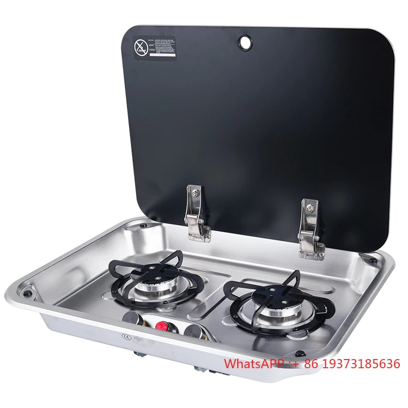 2 Burner Built-in RV Gas Stove Stainless Steel Camper Cooktop for Caravan Trailer Motorhome Van Kitchen