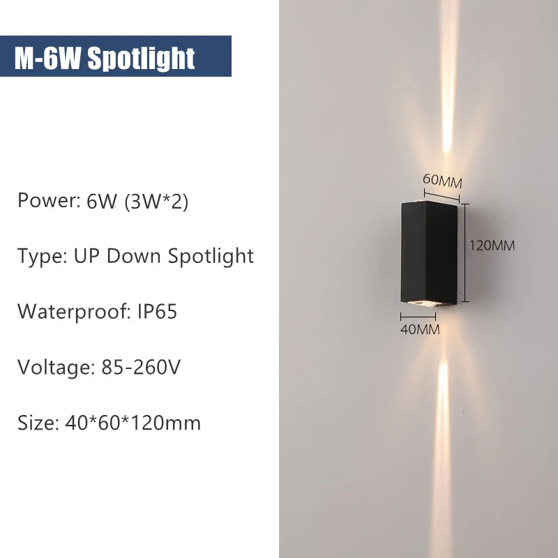 6W 10W 20W Outdoor LED Wall Lights Up and Down Narrow Beam COB Aluminium Wall Sconces Porch Light Garden Waterproof Spotlight