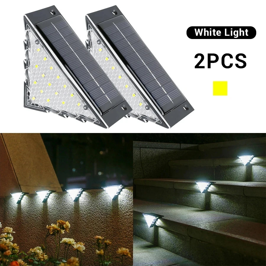 Outdoor Solar Step Lamp Two-tone Triangle LED Lights Waterproof Auto on Decoration Deck Lantern for Patio Yard Driveway Porch