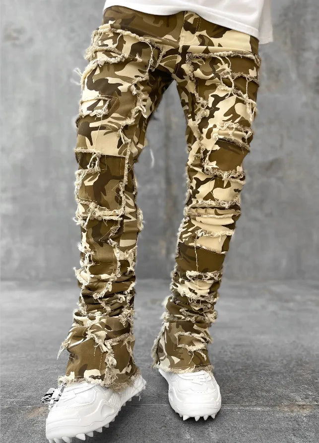 2026 New Men's Denim Straight-Leg Pants, European and American Street Fashion Ins Stretch Patch Denim Straight-Leg Pants