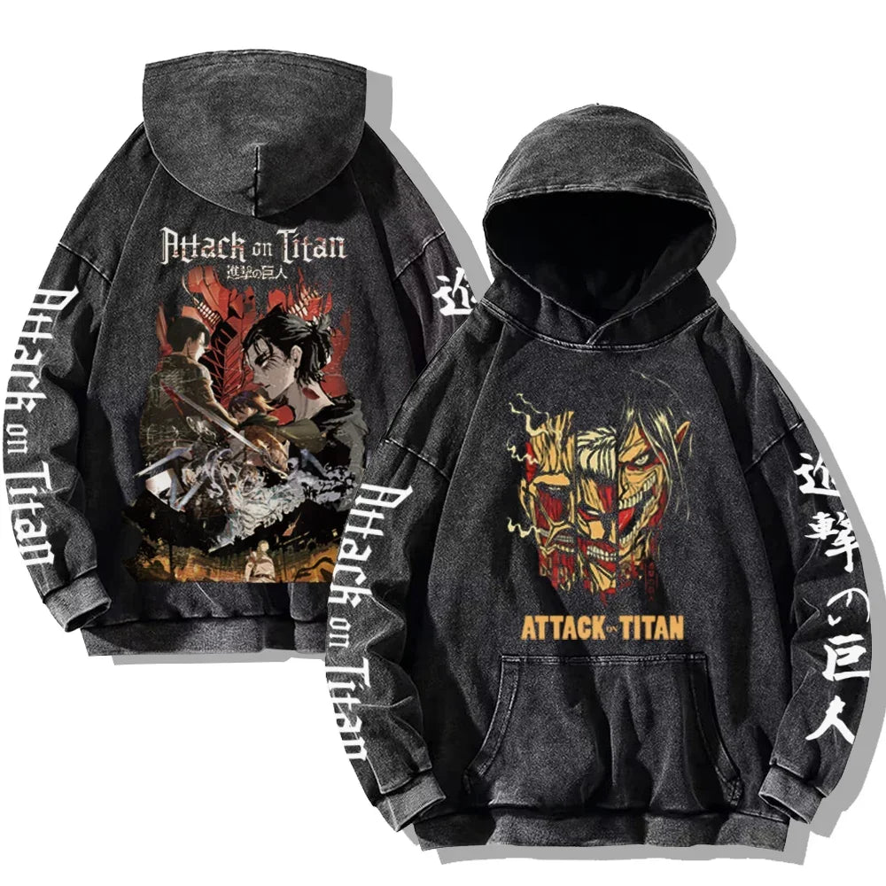 Vintage Washed Men's Hoodies Shield Print Hooded Sweatshirt Hip Hop Streetwear Y2K Hooded Pullover Y2K Loose Casual Tops