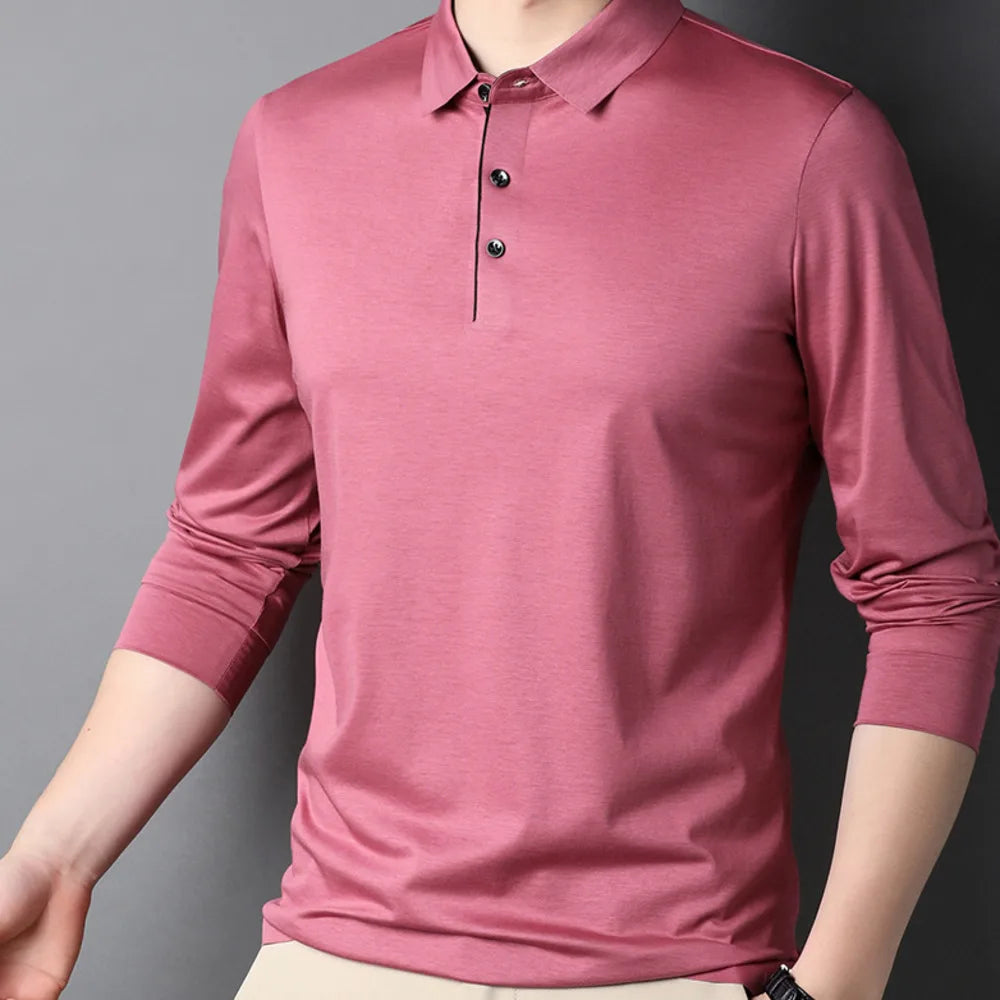 Bamboo Fiber Viscose And Cotton Blend Polo Shirt Men Short Sleeve Collar New Seamless T-shirt Summer Thin Lightweight Poloshirt