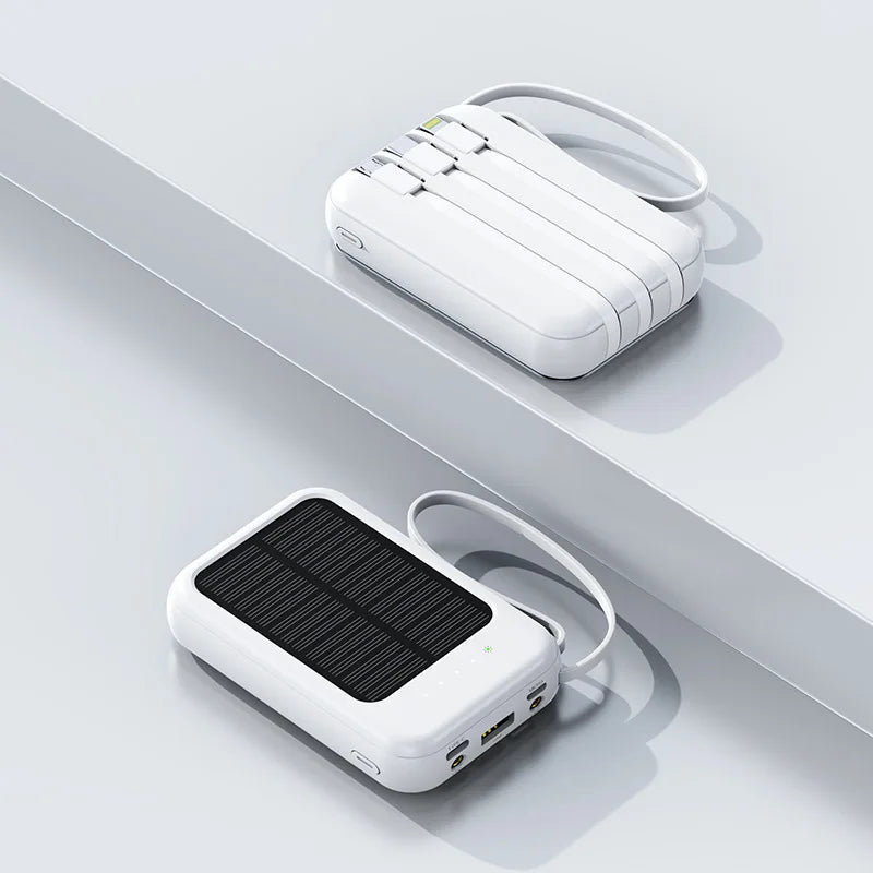 20000mah Solar Power Bank  Built-in Cable Portable Charger External Spare Battery with LED Light External Charger for IPhone Hua