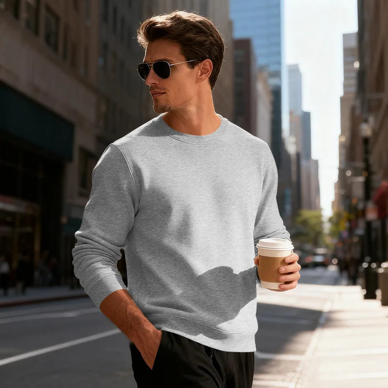 Winter Mens Loose Crew Neck Pullover Sweatshirt Fleece Lined Warm Casual Sports Commuter Outerwear Men Sweatshirt