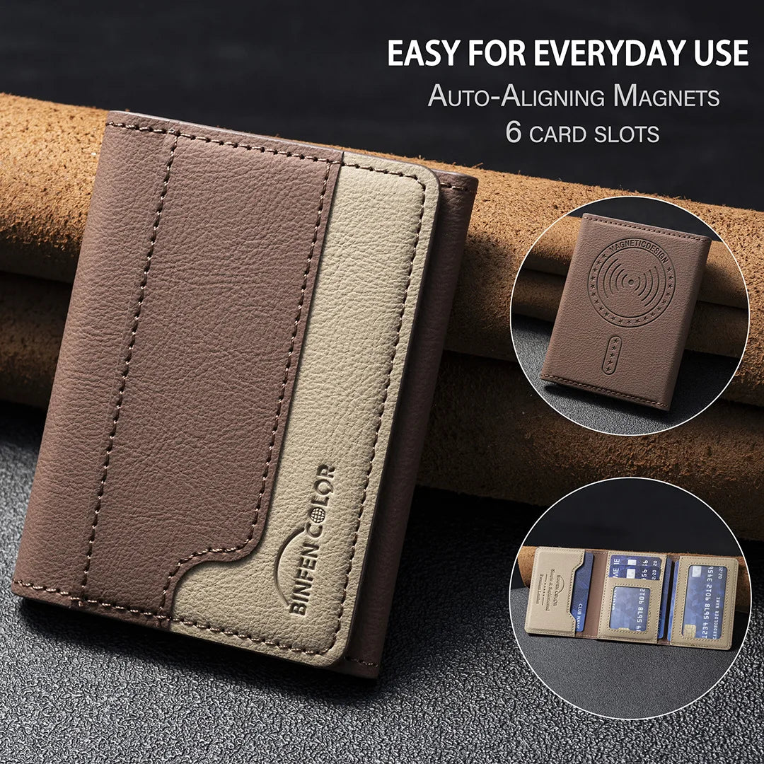 Suitable for IPhone 16 Three Fold Magnetic Wallet Card Holder, Magnetic Wallet Back Suction Universal Mobile Phone Card Bag