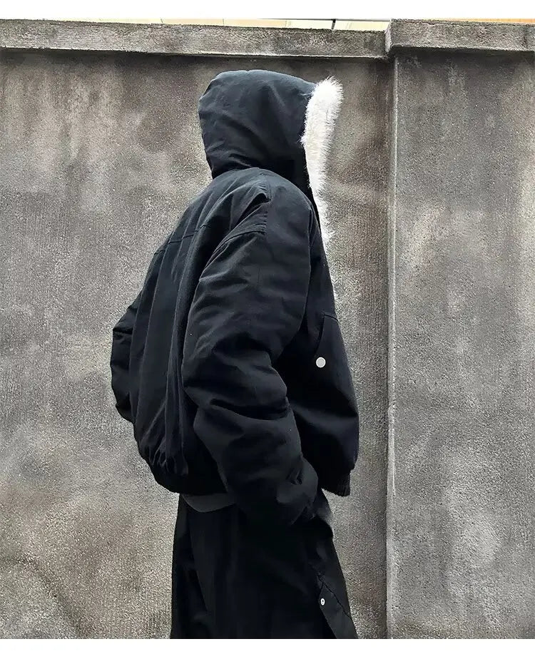 American Retro Lamb Fleece Cotton Jacket Winter Thickened Keep Warm Fur Collar Jacket Zipper Hoodie Loose Coat men clothing