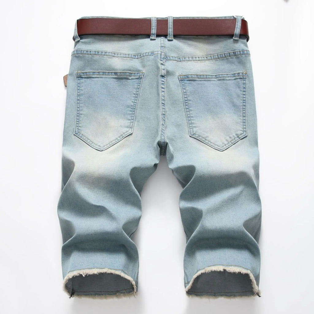 2026 New Denim Shorts for Men Fashion Casual Stretch Straight Short Jeans Men Summer Trend Holes Slim Fit Cowboy Short Trousers