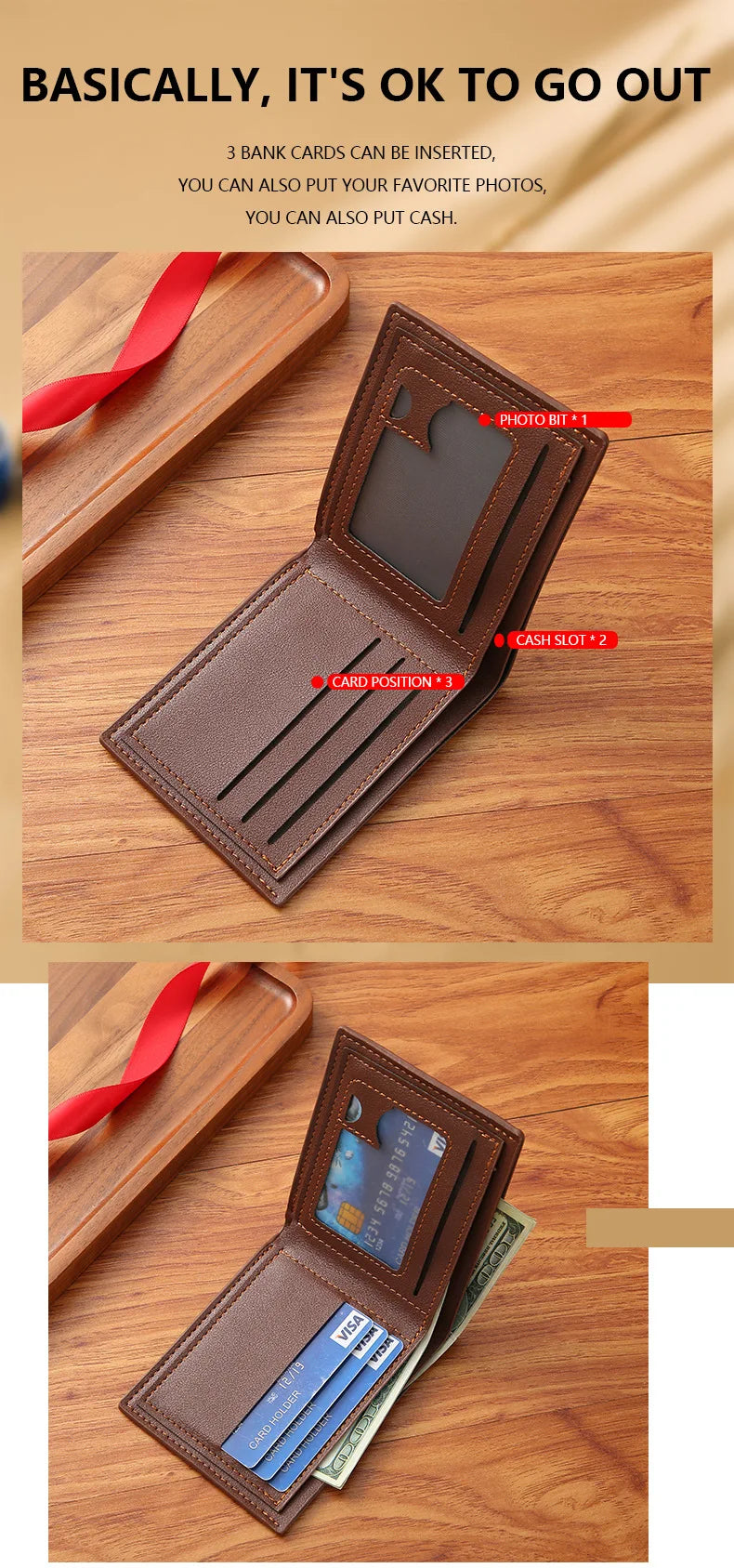 Fashionable Men's Bifold Short Wallet - Soft Lychee Pattern PU Leather Purse with Multi-Card Slots for Casual Style Card holder