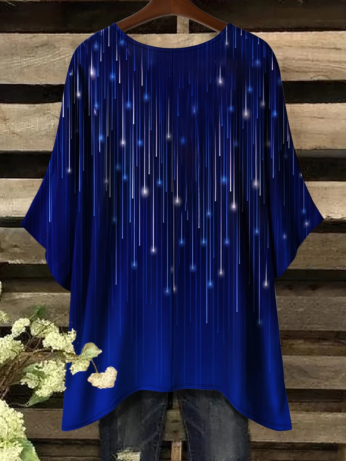 Summer Top Women New Arrival Elegant Vacation Style Plus Size Simple Casual Meteor Pattern Print Irregular Hem Round Neck T-Shir