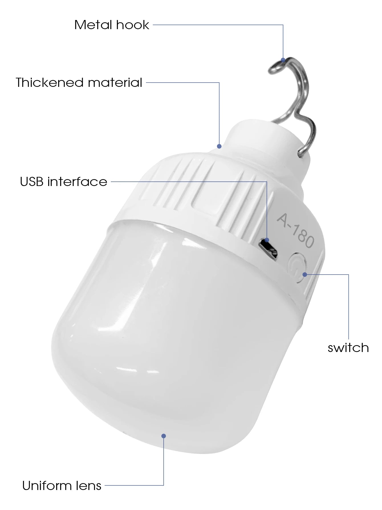 Camping Light Bulb Emergency Night Lighting Flashlight Outdoor Picnic Hanging Pendant Tent Lamp 500mAh USB Rechargeable LED Bulb