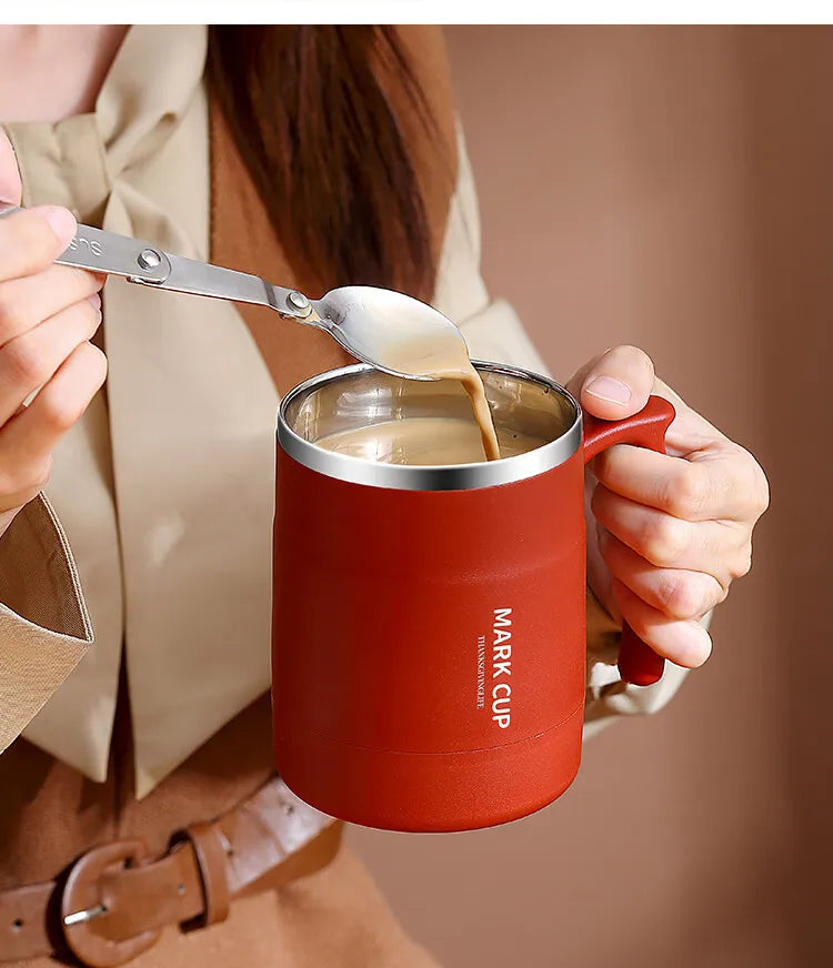 304 Stainless Steel Mug with Lid and Spoon Office Water Cup  High Aesthetic Coffee Cup, Breakfast Cup Water Bottles