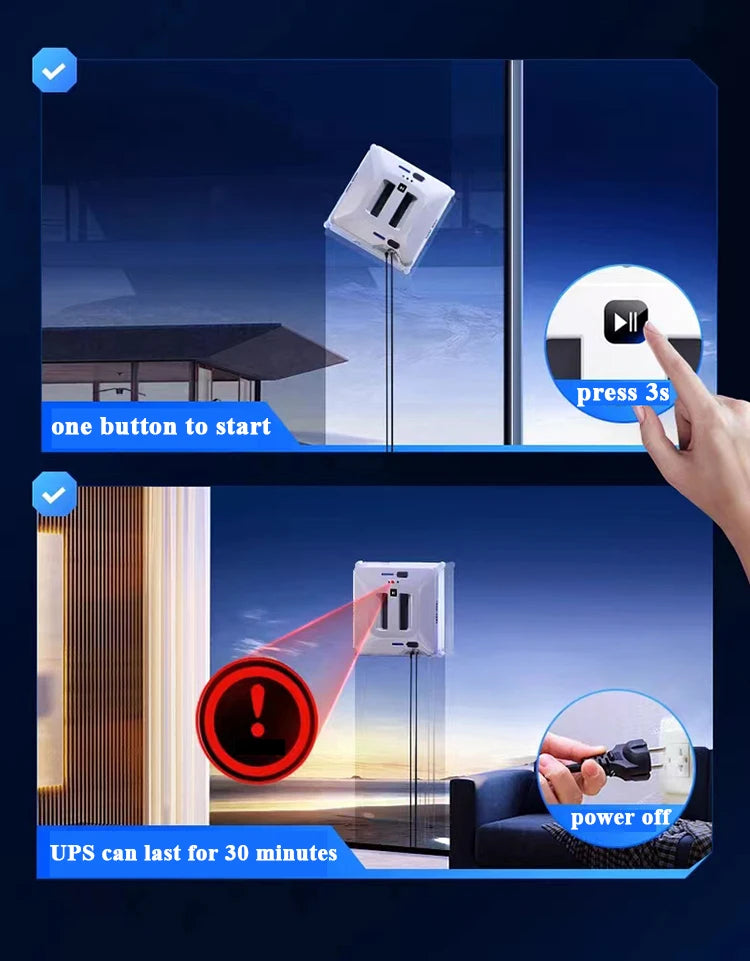 Robotic Window Cleaner Dual Water Spray Automatic High Suction Anti-falling For Window Washing Glass Outside Remote Control