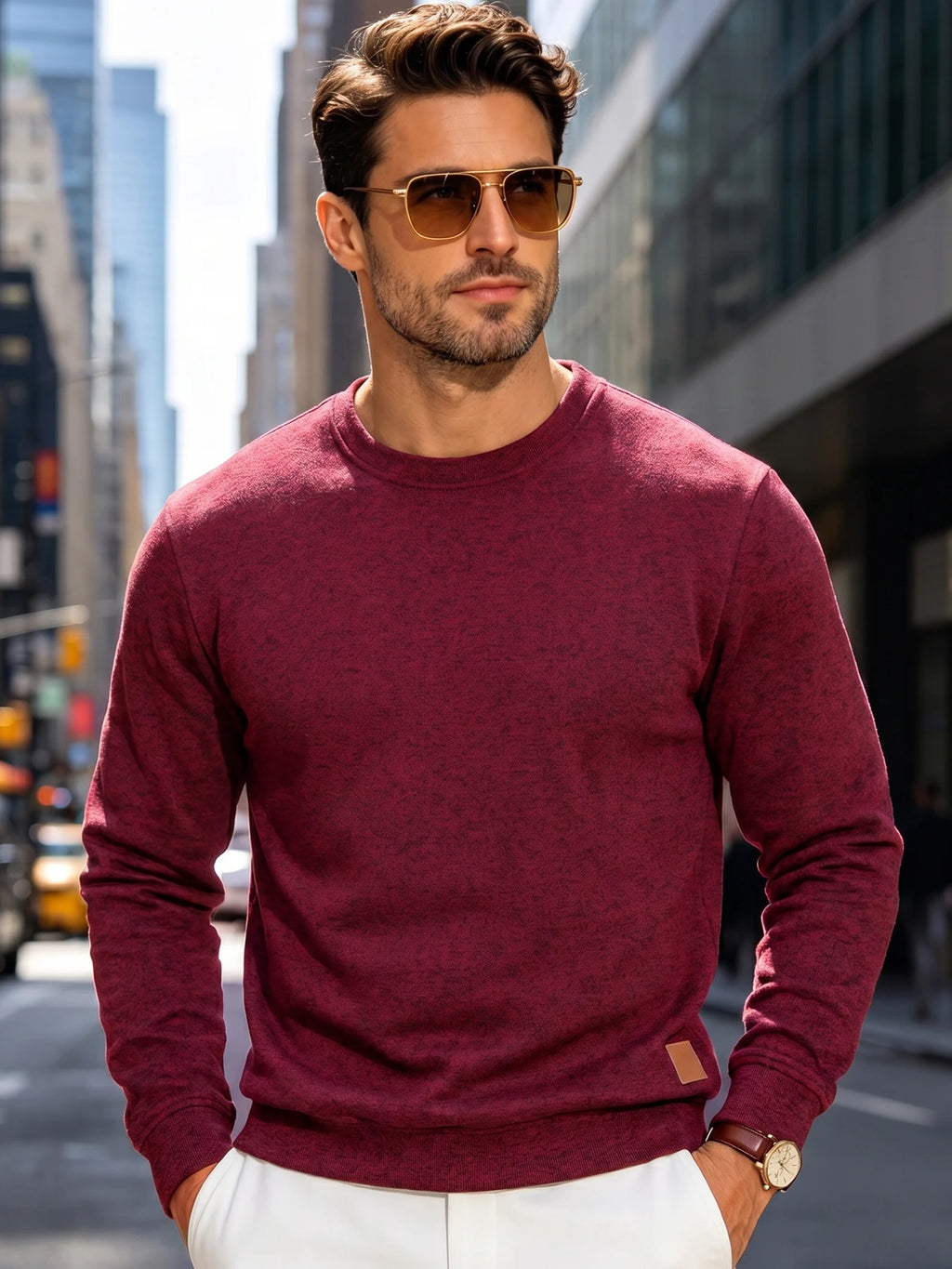 Autumn Winter Men's Crew Neck Heather Sweatshirt Reinforced Stitching Classic Heather Pullover For Work Casual