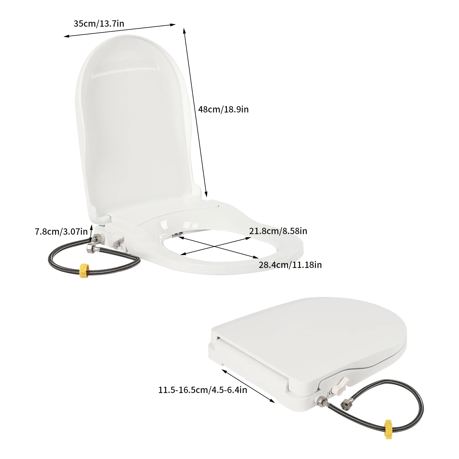 Non-Electric Bidet Toilet Seat Toilet Bidet Lid Fits Elongated Toilets, Dual Nozzle D-shaped with Cleaner Flush Hose