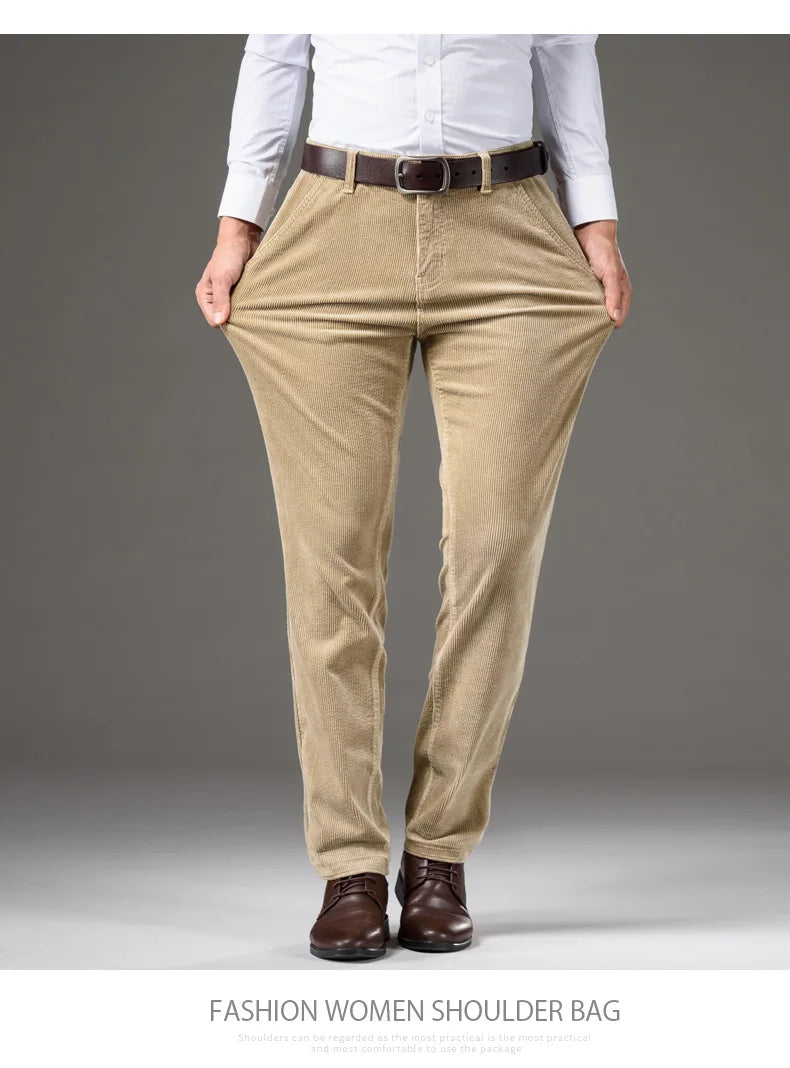Corduroy Men's Business Casual Pants Fashion Comfortable Khaki Slim Straight Trousers Classic Male Brand Clothing Pants