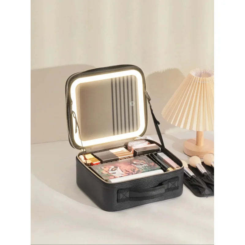 Makeup Train Case with Mirror, Waterproof Portable Cosmetic Organizer with Adjustable Dividers, Ideal Gift