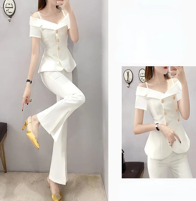 Womens 2 Pant Sets Blazer and Outfit Wide Leg Trouser Suit White Two Piece Set Pants for Women Sexy Classy Co Ord Promotion Xxl