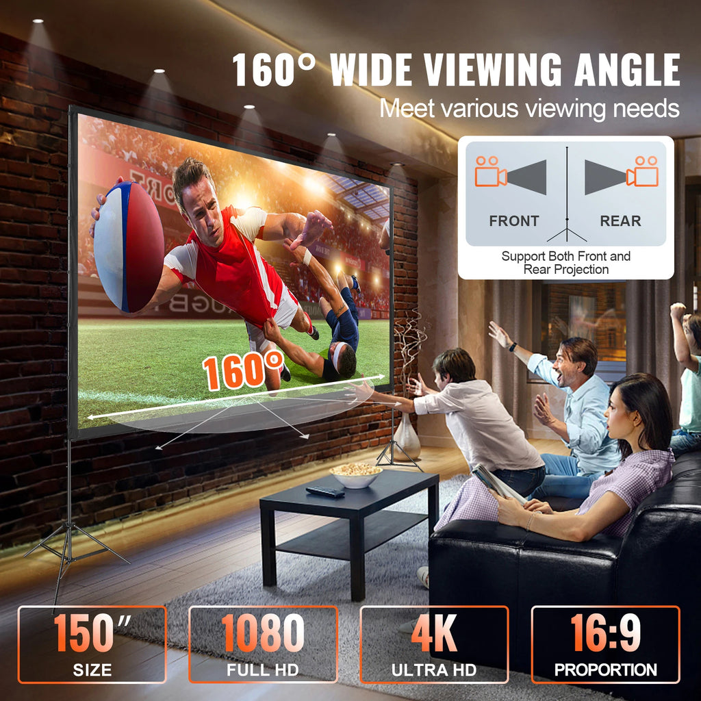 SucceBuy Projector Screen w/ Stand 150in 16:9 4K 1080 HD Portable Projection Screen for Home Office Garden Moive Theater Cinema