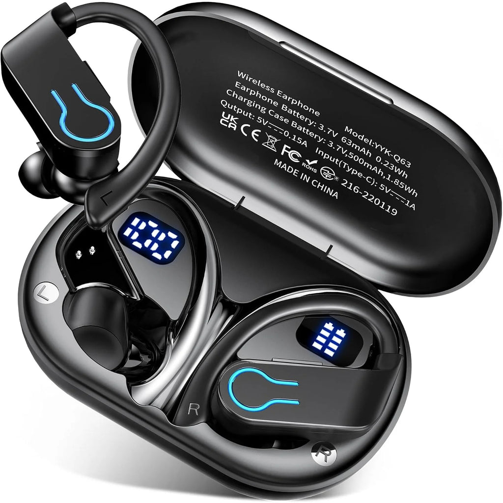 Bluetooth V6.1 Earphones True Wireless Headphones with Mic Button Control Noise Reduction Earhooks Waterproof Headset for Sports