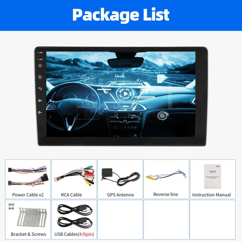 ESSGOO 7"/9"/10“ 2 DIN Android 14 4+64G Car Stereo Carplay Android Auto GPS SAT Navi Bluetooth FM RDS Radio WIFI Touchscreen