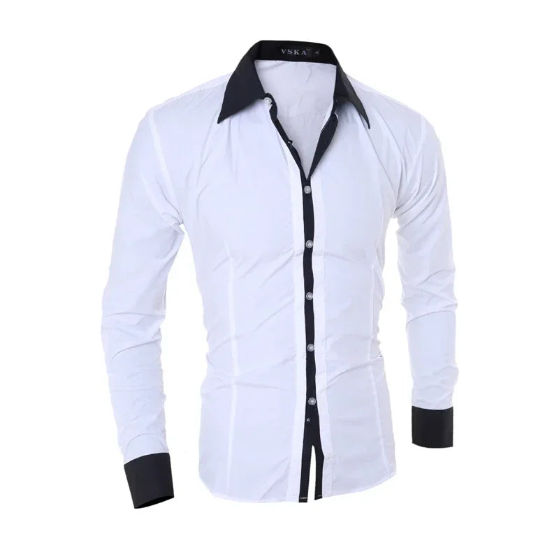 Mens Stripes Shirts Long Sleeved Slim White Social Shirts Casual Male Clothes Business Camisa Masculina Chemise Christmas Shirt